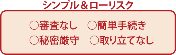 シンプル&ローリスク 審査なし 簡単手続き 秘密厳守 取り立てなし